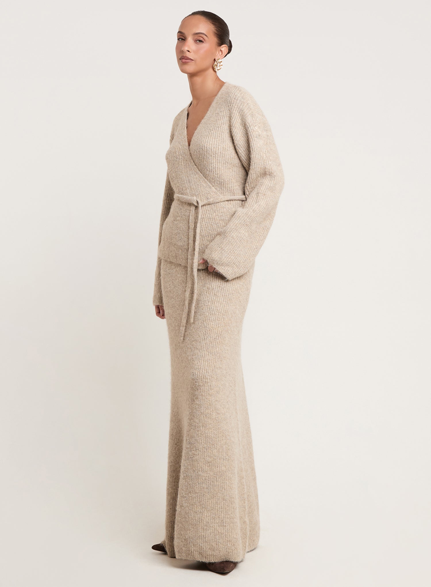 Oatmeal Knitted Maxi Skirt